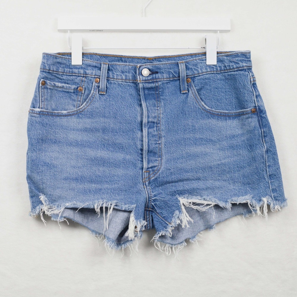 LEVIS 501 Original High Rise Denim Cut Off Shorts Festival Blue Sz 30